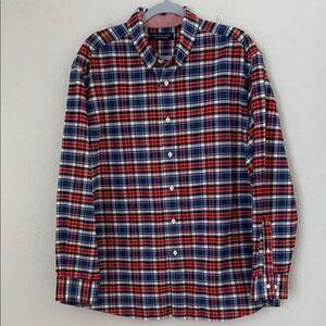 Roundtree & Yorke Cotton Men's Weekend Oxford Red Blue Plaid Shirt Size XL